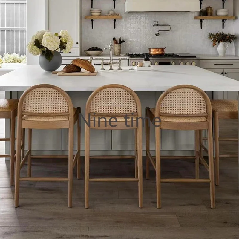 Commercial Kitchen And Bar - Solid Wood Rattan Kitchen Bar Chair
