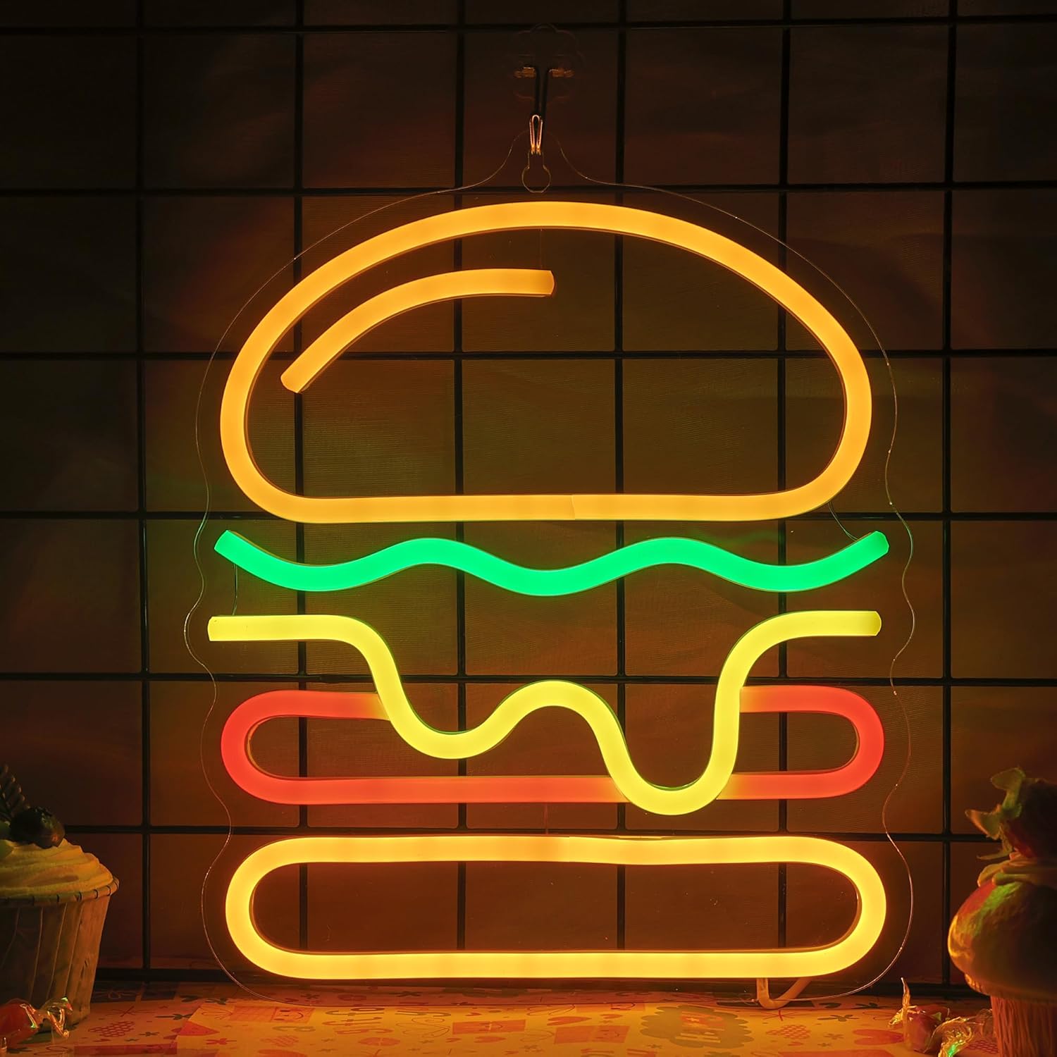 Burger Neon Sign with Layered  - Commercial Kitchen Light recension och pris