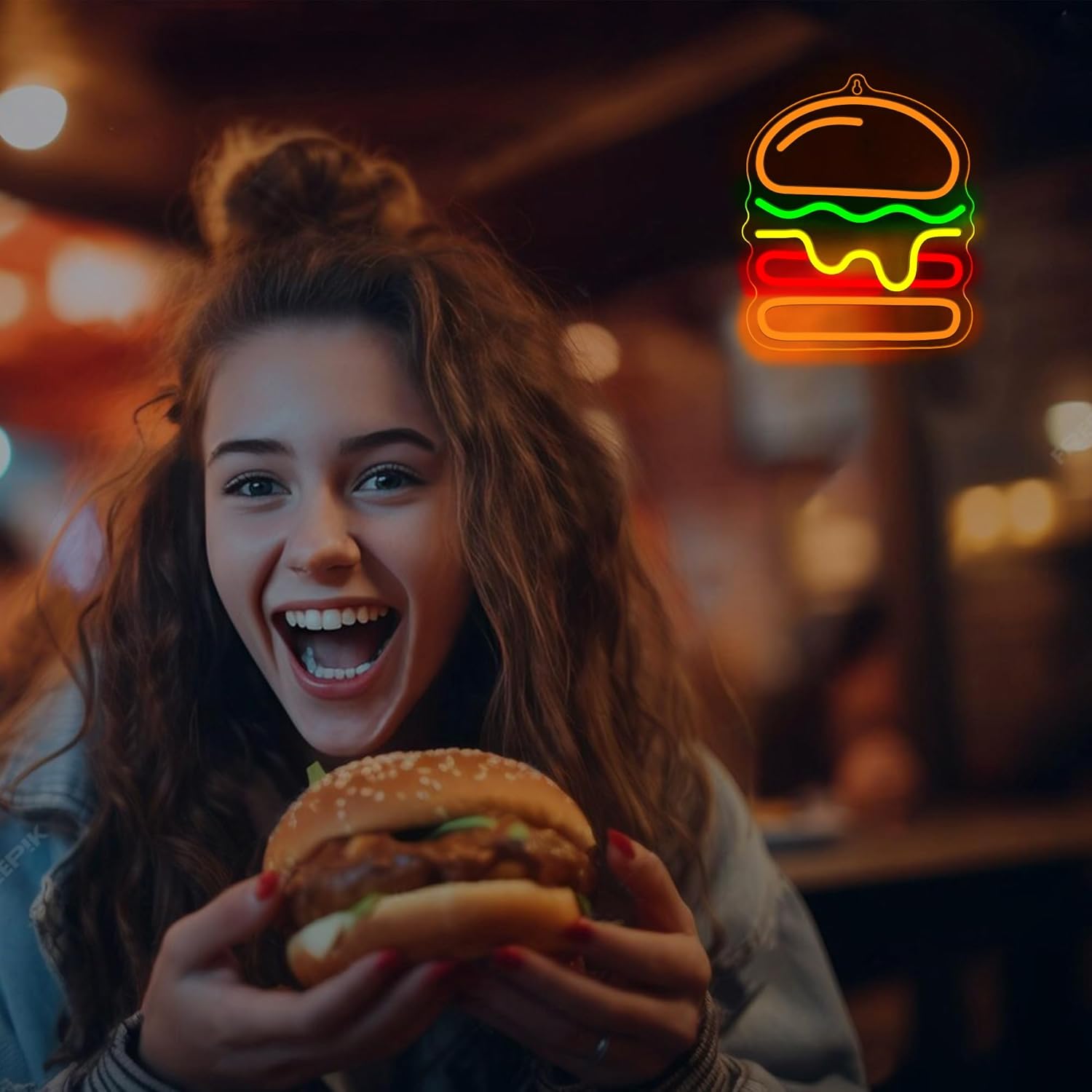 Burger Neon Sign with Layered  - Commercial Kitchen Light recension och pris